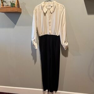 Vintage Liz Claiborne Petite Black and Cream Long Sleeve Jumpsuit Outfit Pants
